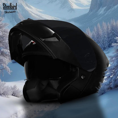 Steelbird SBA-15 7Wings Grey Reflector ISI Certified Flip-Up Helmet for Men and Women with Inner Smoke Sun Shield (Dashing Black with Smoke Visor)