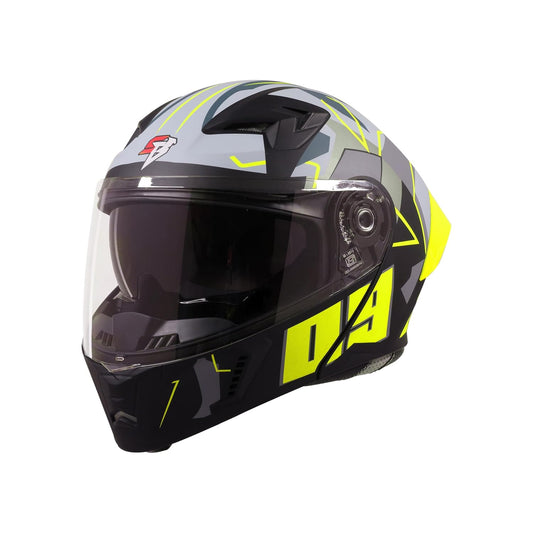 Steelbird SBA-20 09 ISI Certified Flip-Up Graphic Helmet for Men and Women with Inner Chrome Sun Shield (Glossy Black Neon)