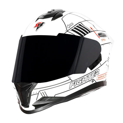 Steelbird SBH-57 Fighter F6 ISI and DOT Certified Full Face Helmet for Men and Women with Inner Silver Sun Shield (Glossy White Black)