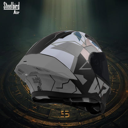 Steelbird SBA-20 07 ISI Certified Flip-Up Graphic Helmet for Men with Inner Chrome Sun Shield (Glossy Black Grey)