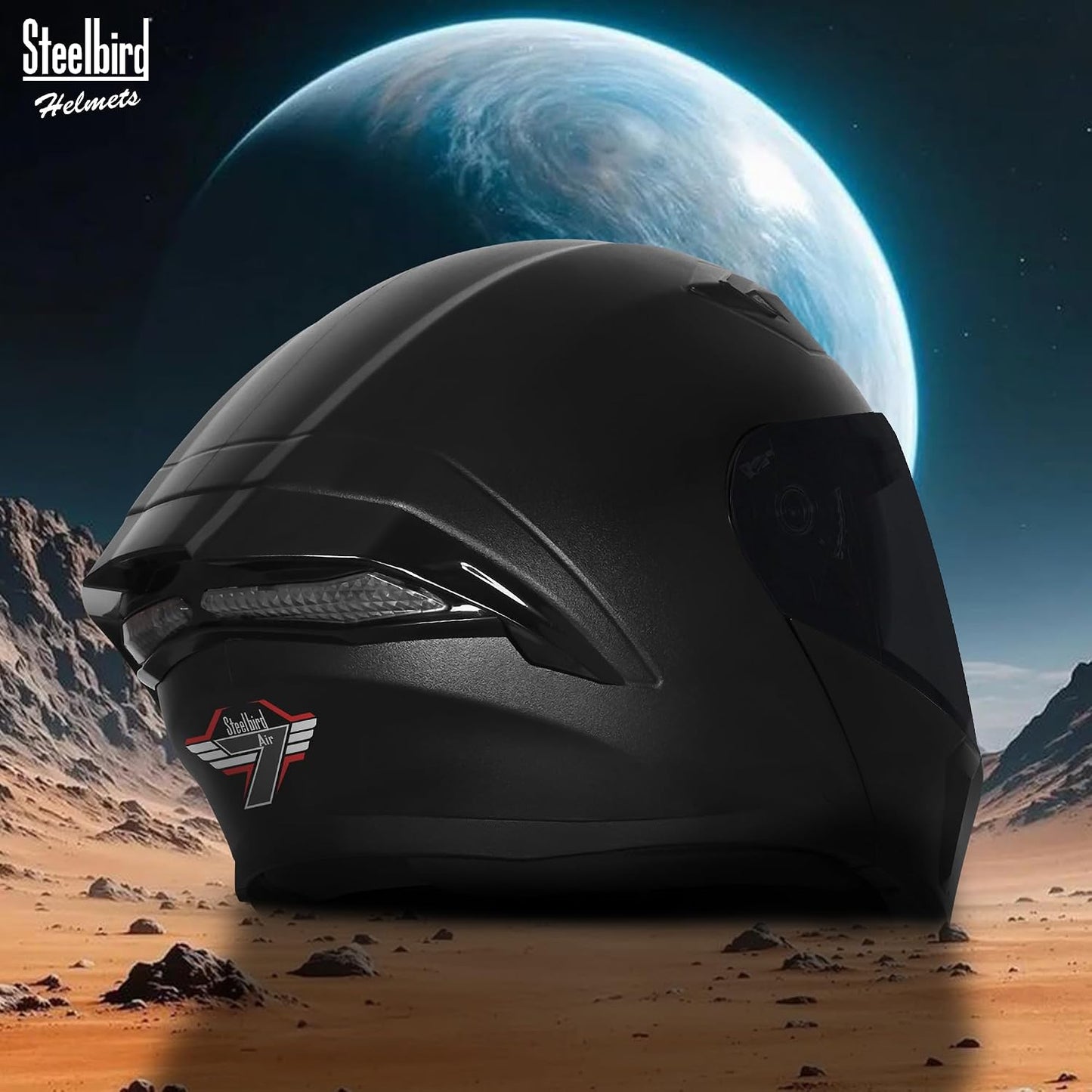 Steelbird SBA-15 7Wings Grey Reflector ISI Certified Flip-Up Helmet for Men and Women with Inner Smoke Sun Shield (Dashing Black with Smoke Visor)
