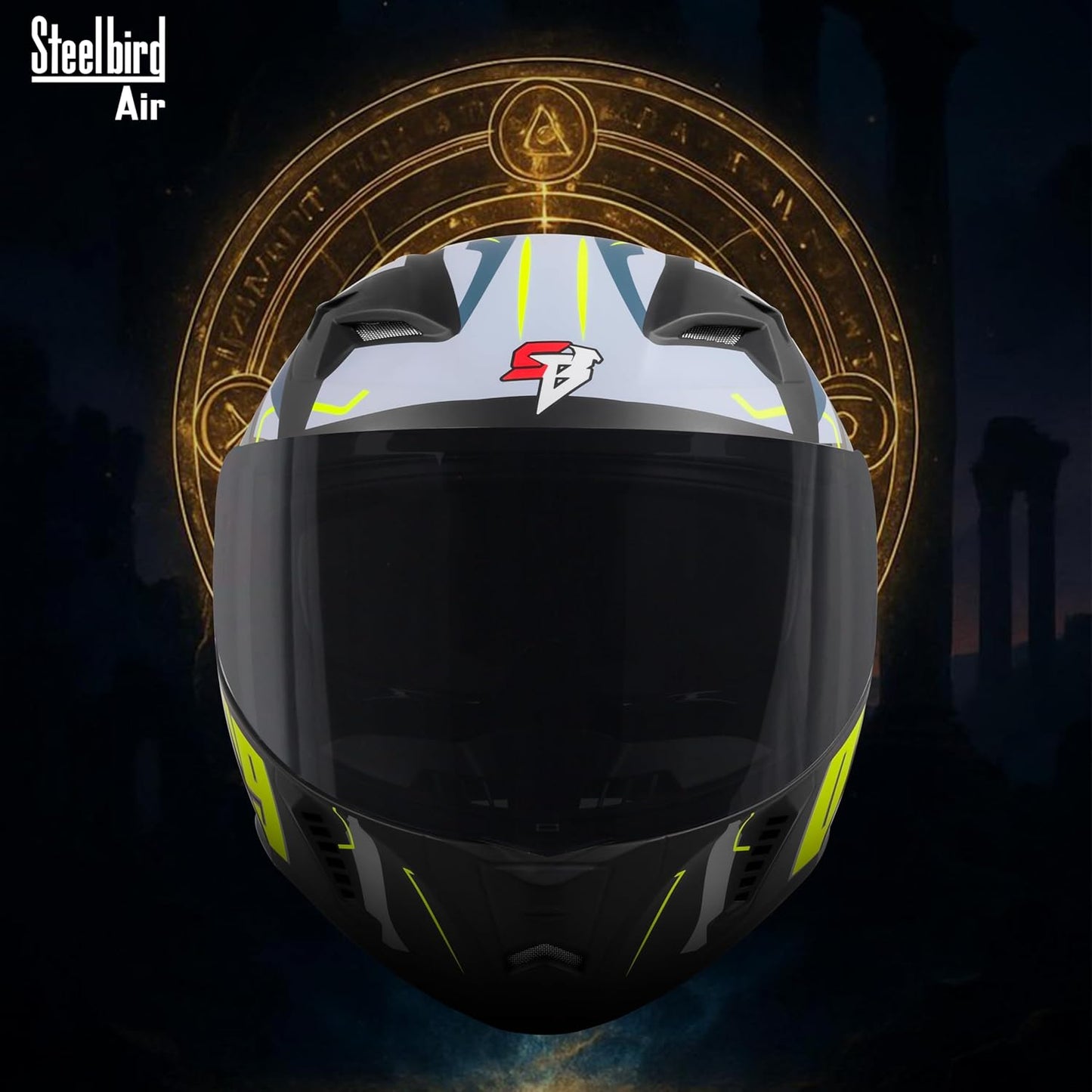 Steelbird SBA-20 08 ISI Certified Flip-Up Graphic Helmet for Men with Inner Chrome Sun Shield (Glossy Black Neon)