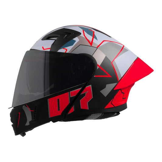 Steelbird SBA-20 07 ISI Certified Flip-Up Graphic Helmet for Men with Inner Chrome Sun Shield (Glossy Black Red)