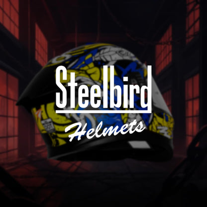 Steelbird SBH-57 Fighter F10 Graphic Helmet ISI and DOT Certified Full Face Helmet for Men with Inner Silver Sun Shield (Glossy Black Blue White)