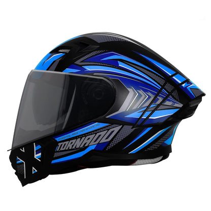 Steelbird SBA-11 Tornado Grey Reflector ISI and DOT Certified Full Face Helmet for Men and Women with Inner Silver Sun Shield (Glossy Black Blue with Smoke Visor)