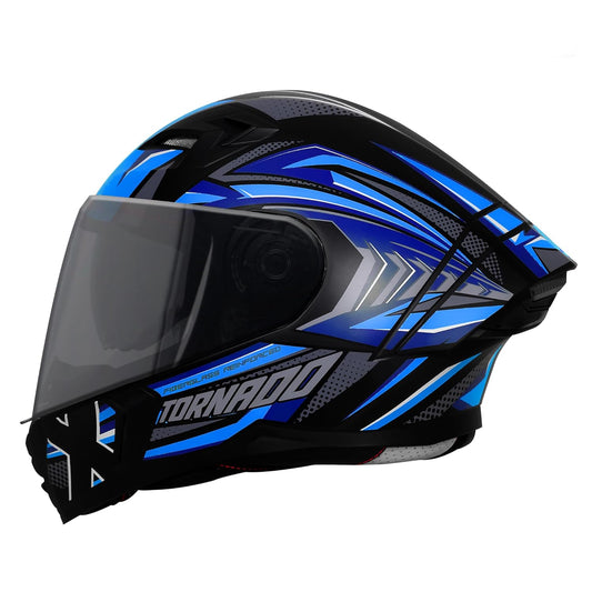 Steelbird SBA-11 Tornado Grey Reflector ISI and DOT Certified Full Face Helmet for Men and Women with Inner Silver Sun Shield (Glossy Black Blue with Smoke Visor)