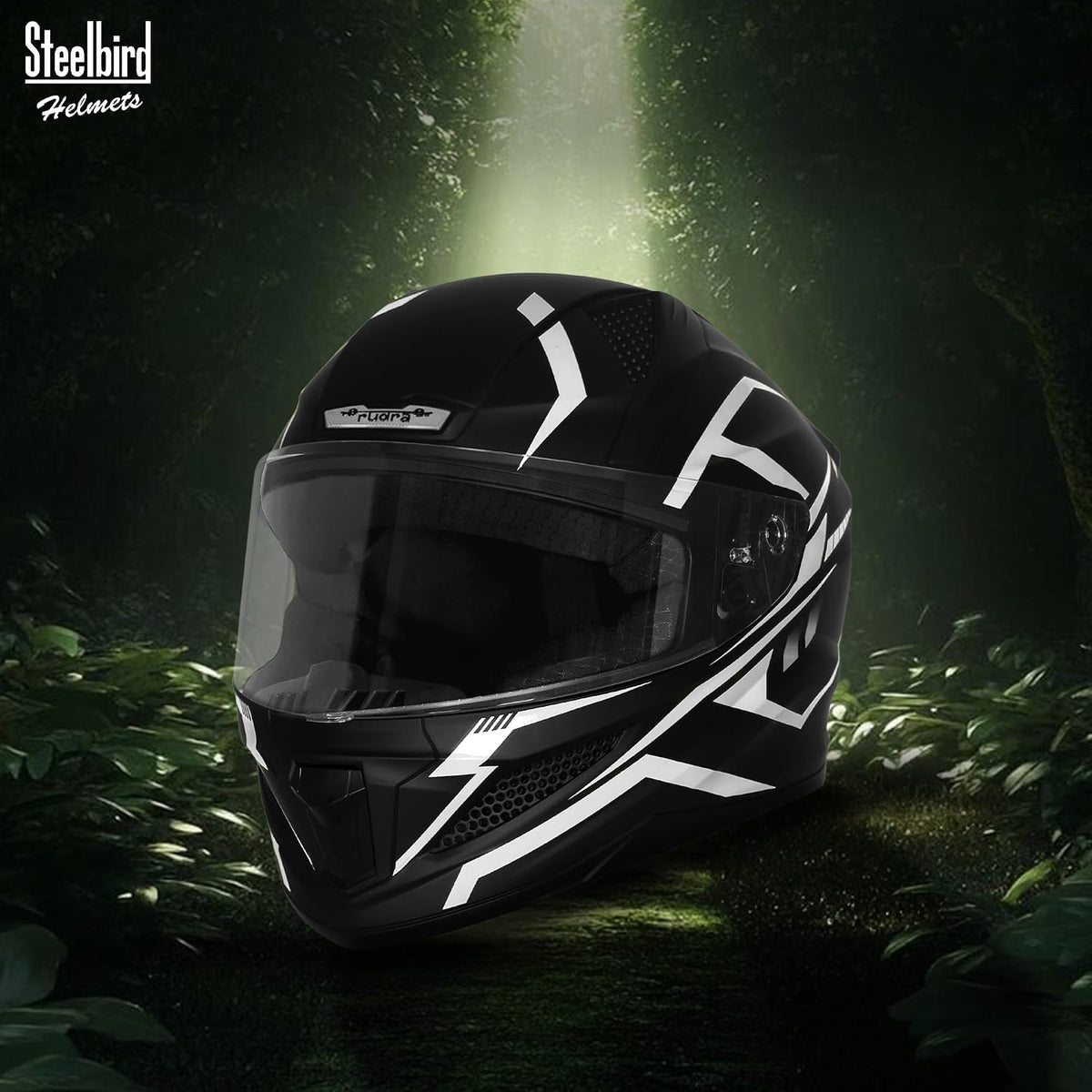 Steelbird SBH-25 Rudra Vayu ISI Certified Full Face Graphic Helmet for Men Motorbike Helmet (Glossy Black Grey)