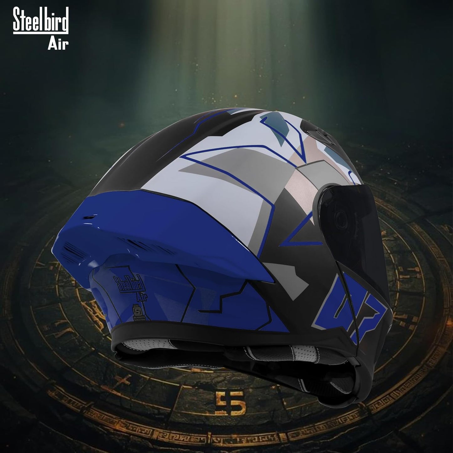 Steelbird SBA-20 07 ISI Certified Flip-Up Graphic Helmet for Men with Inner Chrome Sun Shield (Glossy Black Blue)