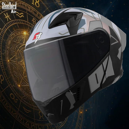 Steelbird SBA-20 01 ISI Certified Flip-Up Graphic Helmet for Men with Inner Chrome Sun Shield (Glossy Black Grey)