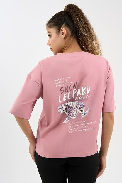 DCYPHR Discovery Women's Snow Leopard Graphic Tee- Dusk Pink