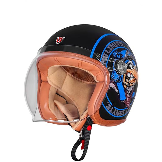 Ignyte IGN-58 Eagle ISI and DOT Certified Open Face Graphic Helmet for Men and Women (Glossy Black Blue)