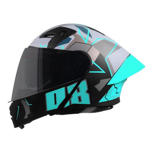 Steelbird SBA-20 08 ISI Certified Flip-Up Graphic Helmet for Men with Inner Chrome Sun Shield (Glossy Black Cyan Green)