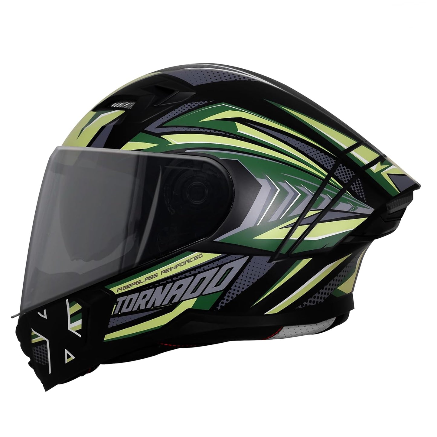 Steelbird SBA-11 Tornado Grey Reflector ISI and DOT Certified Full Face Helmet for Men and Women with Inner Silver Sun Shield (Glossy Black Battle Green with Smoke Visor)