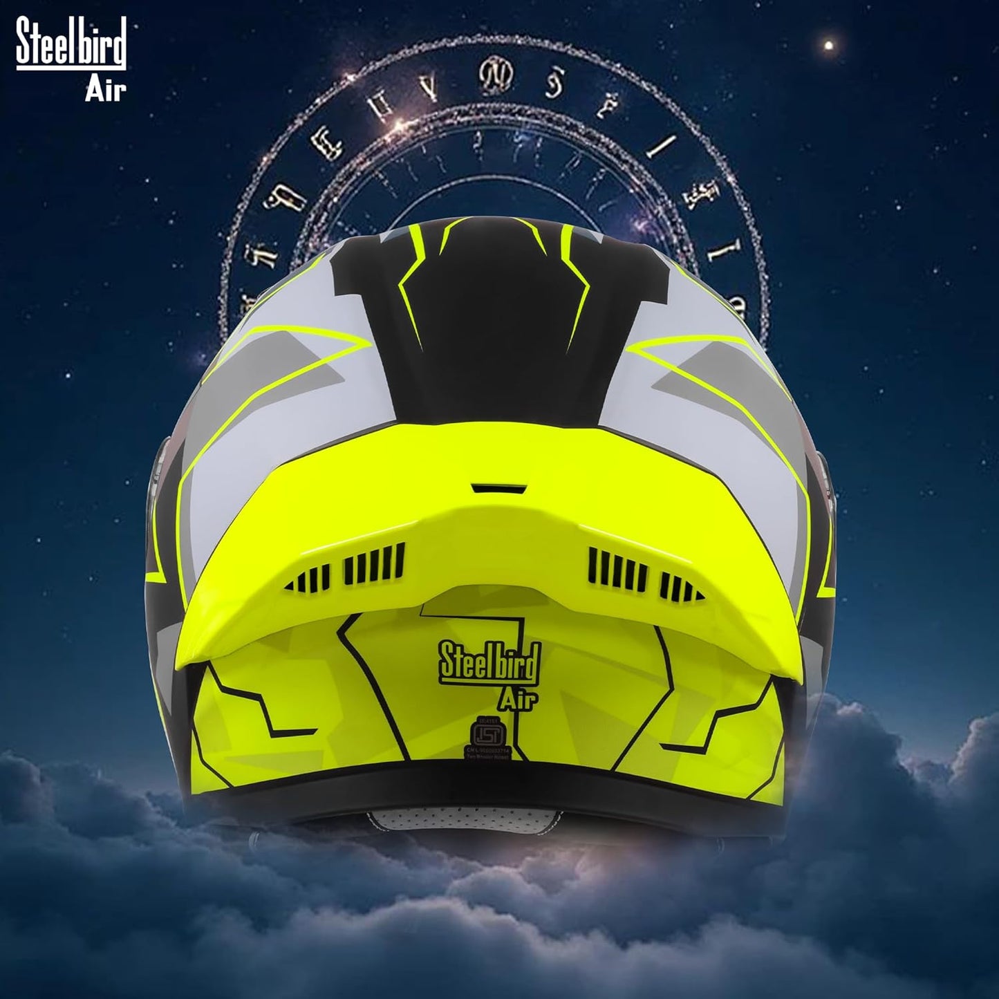 Steelbird SBA-20 03 ISI Certified Flip-Up Graphic Helmet for Men with Inner Chrome Sun Shield (Glossy Black Neon)