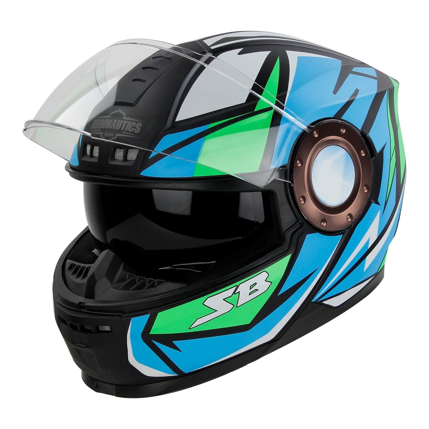 Steelbird SBH-40 Decode ISI Certified Full Face Graphic Helmet for Men and Women with Inner Sun Shield (Matt Black Green)