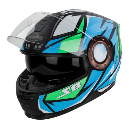 Steelbird SBH-40 Decode ISI Certified Full Face Graphic Helmet for Men and Women with Inner Sun Shield (Matt Black Green)