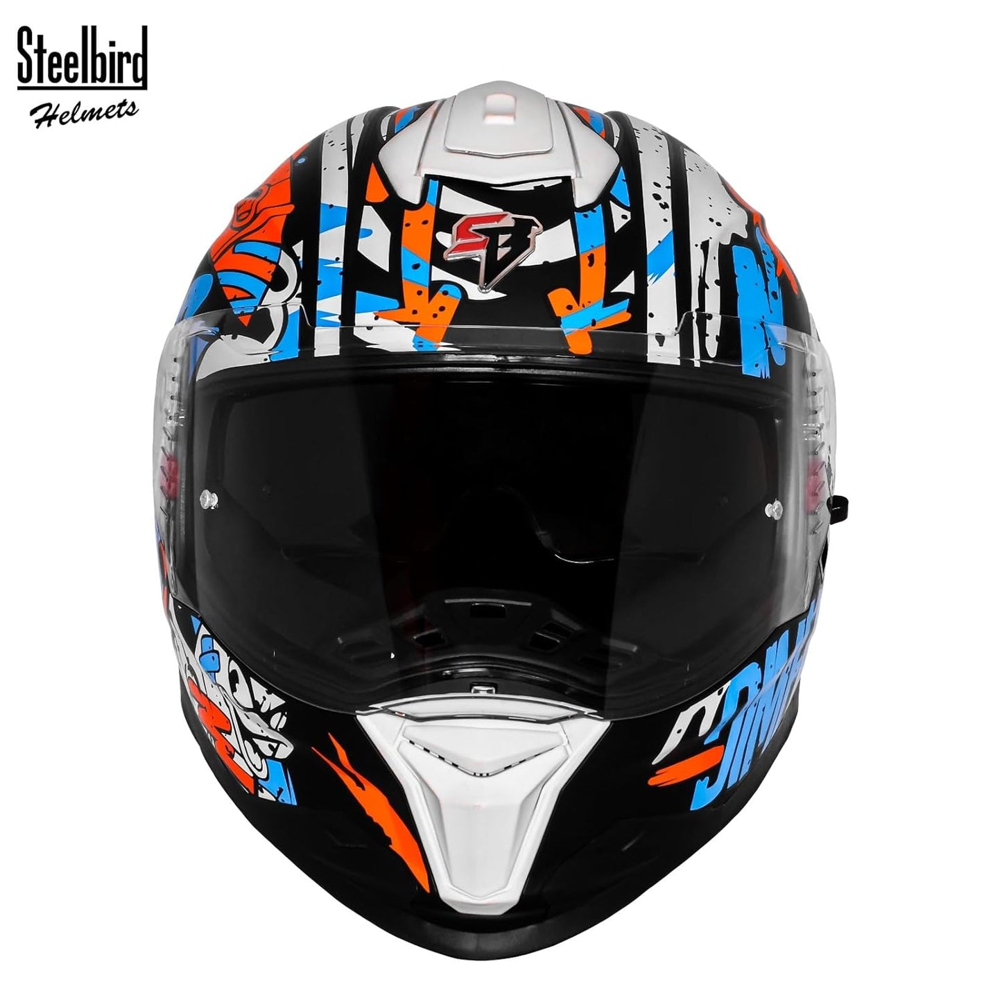 Steelbird SBH-57 Fighter F10 Graphic Helmet ISI and DOT Certified Full Face Helmet for Men with Inner Silver Sun Shield (Glossy Black Blue Orange)