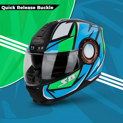 Steelbird SBH-40 Decode ISI Certified Full Face Graphic Helmet for Men and Women with Inner Sun Shield (Matt Black Green)