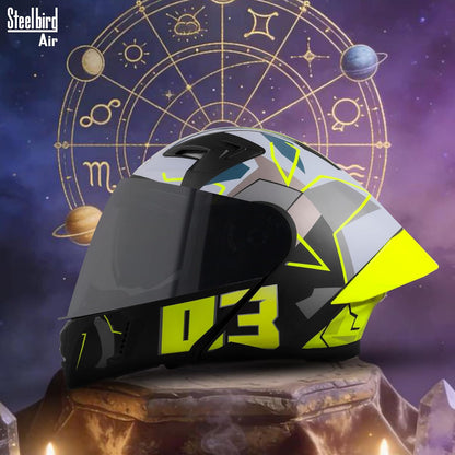 Steelbird SBA-20 03 ISI Certified Flip-Up Graphic Helmet for Men with Inner Chrome Sun Shield (Glossy Black Neon)