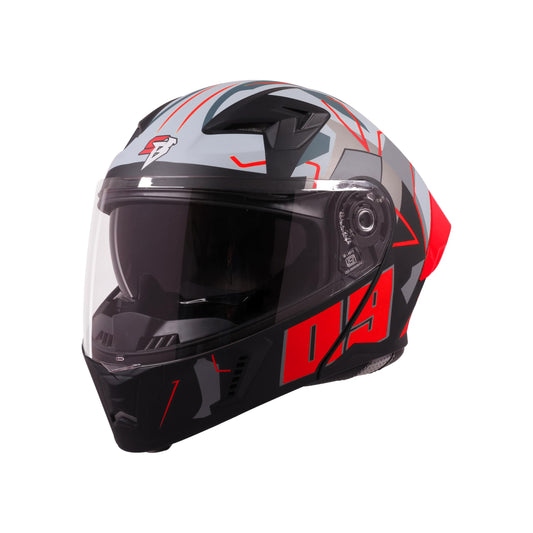 Steelbird SBA-20 09 ISI Certified Flip-Up Graphic Helmet for Men and Women with Inner Chrome Sun Shield (Glossy Black Red)