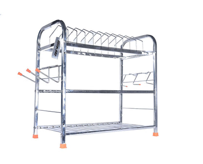 Ares 3 Layer- 18 Inch Kitchen Dish Rack Plate Cutlery Stand/Kitchen Utensils Rack/Modern Kitchen Storage Rack (Natural Steel)