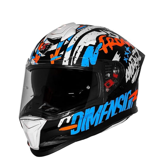 Steelbird SBH-57 Fighter F10 Graphic Helmet ISI and DOT Certified Full Face Helmet for Men with Inner Silver Sun Shield (Glossy Black Blue Orange)