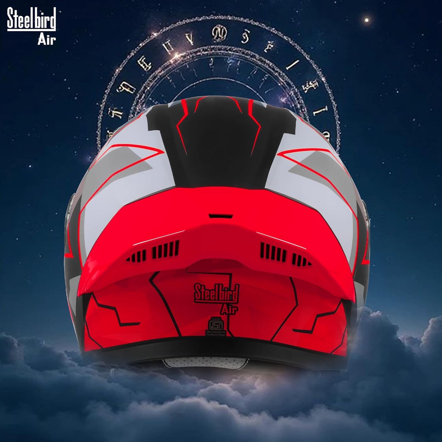 Steelbird SBA-20 03 ISI Certified Flip-Up Graphic Helmet for Men with Inner Chrome Sun Shield (Glossy Black Red)