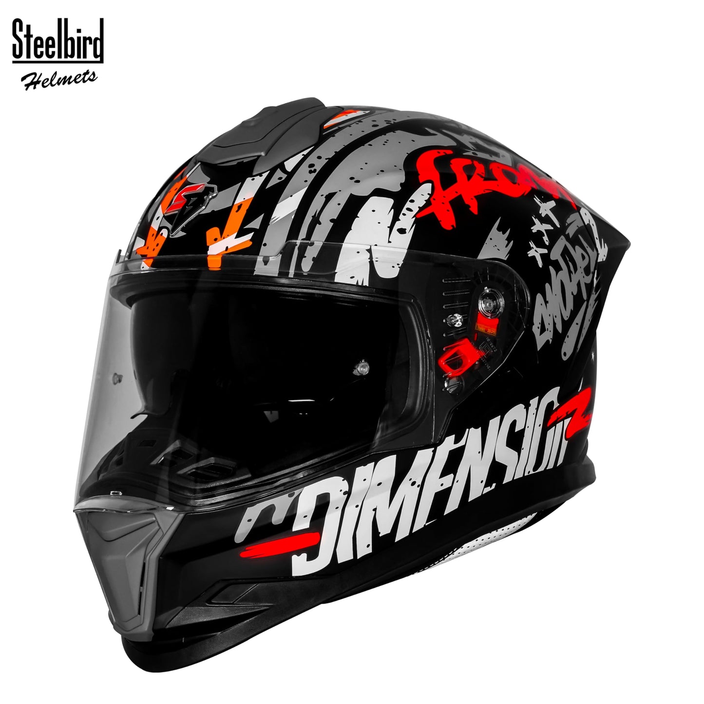 Steelbird SBH-57 Fighter F10 Graphic Helmet ISI and DOT Certified Full Face Helmet for Men with Inner Silver Sun Shield (Glossy Black White Red)