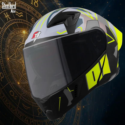 Steelbird SBA-20 01 ISI Certified Flip-Up Graphic Helmet for Men with Inner Chrome Sun Shield (Glossy Black Neon)