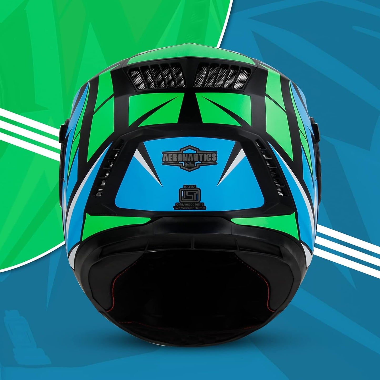 Steelbird SBH-40 Decode ISI Certified Full Face Graphic Helmet for Men and Women with Inner Sun Shield (Matt Black Green)