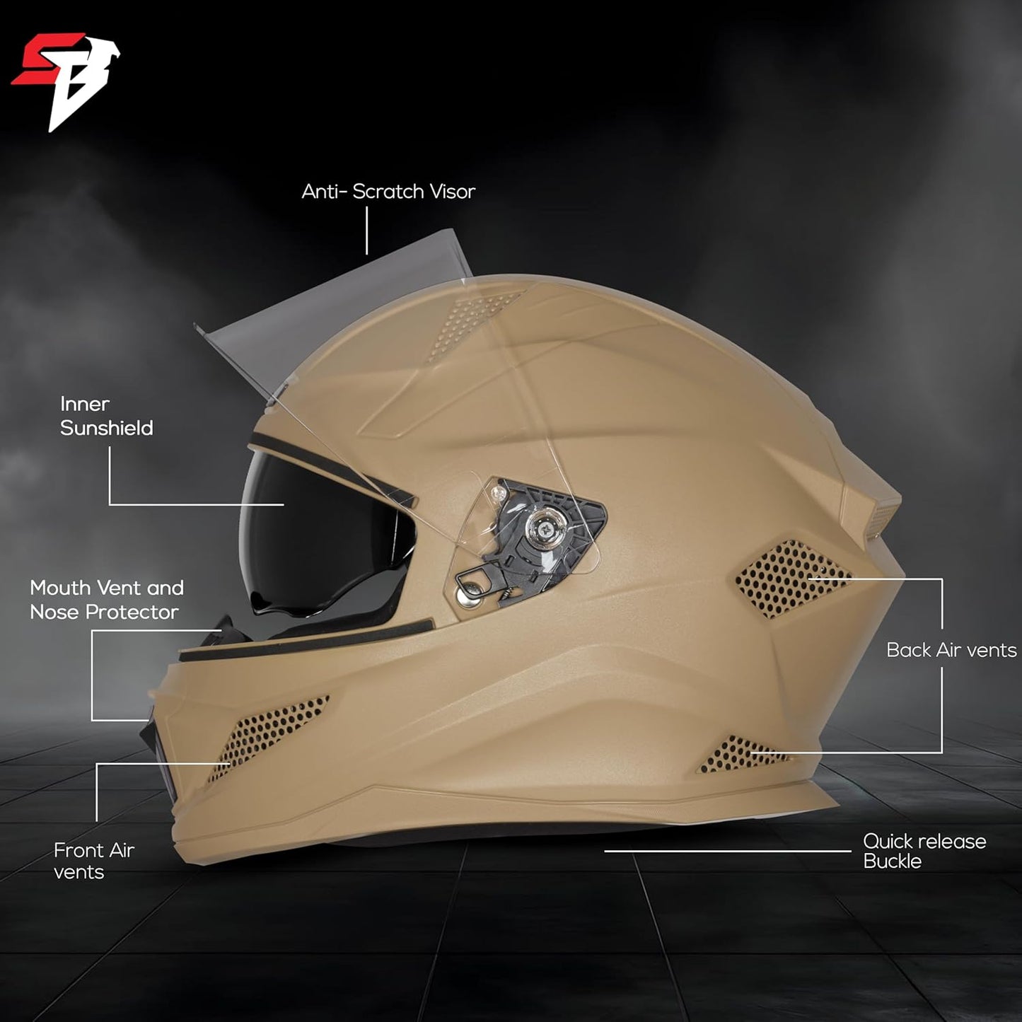 Steelbird SBH-25 Rudra ISI Certified Full Face Helmet for Men and Women with Inner Smoke Sun Shield (Dashing Desert Storm)