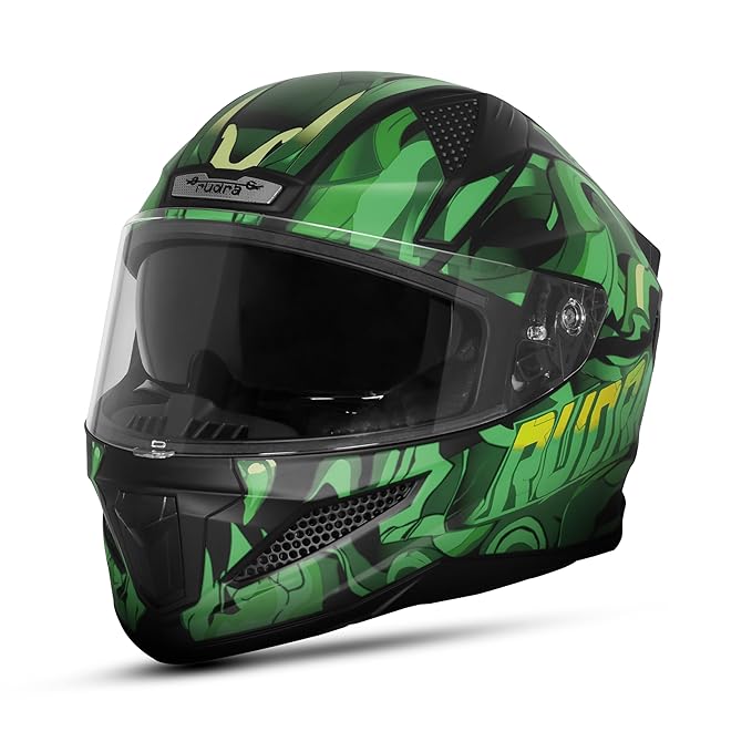 Steelbird SBH-25 Rudra Agni ISI Certified Full Face Graphic Helmet for Men with Inner Smoke Sun Shield (Glossy Black Green)