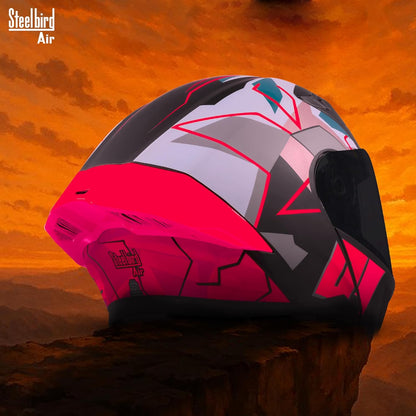 Steelbird SBA-20 01 ISI Certified Flip-Up Graphic Helmet for Men with Inner Chrome Sun Shield (Glossy Black Red)