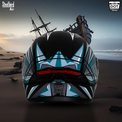 Steelbird SBA-11 Tornado Red Reflector ISI and DOT Certified Full Face Helmet for Men and Women with Inner Silver Sun Shield (Glossy Black Sea Green with Smoke Visor)