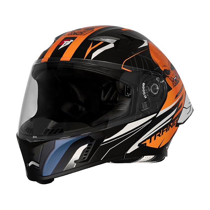 Steelbird SBA-20 Strange ISI Certified Flip-Up Graphic Helmet for Men and Women (Glossy Black Orange)