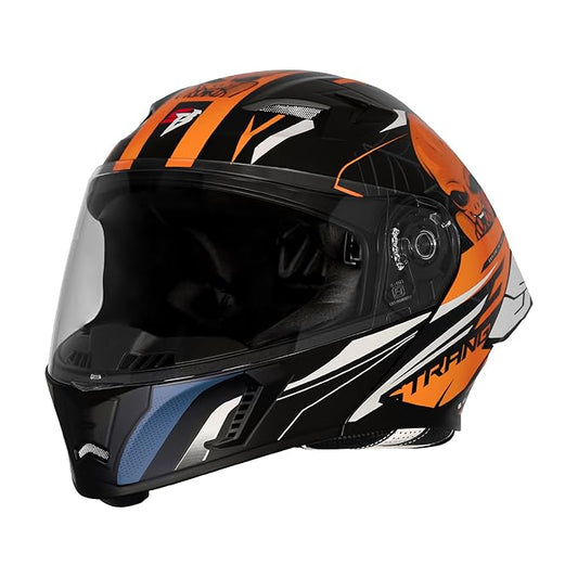 Steelbird SBA-20 Strange ISI Certified Flip-Up Graphic Helmet for Men and Women (Glossy Black Orange)