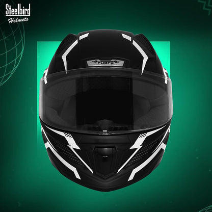 Steelbird SBH-25 Rudra Vayu ISI Certified Full Face Graphic Helmet for Men Motorbike Helmet (Glossy Black Grey)