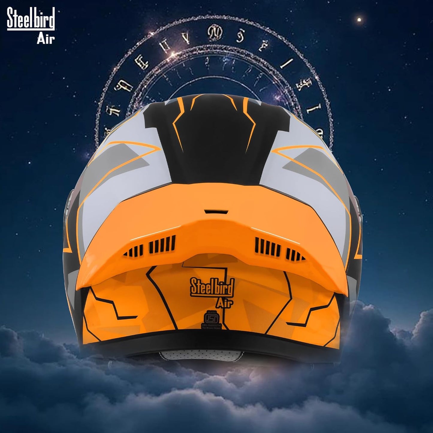 Steelbird SBA-20 03 ISI Certified Flip-Up Graphic Helmet for Men with Inner Chrome Sun Shield (Glossy Black Orange)