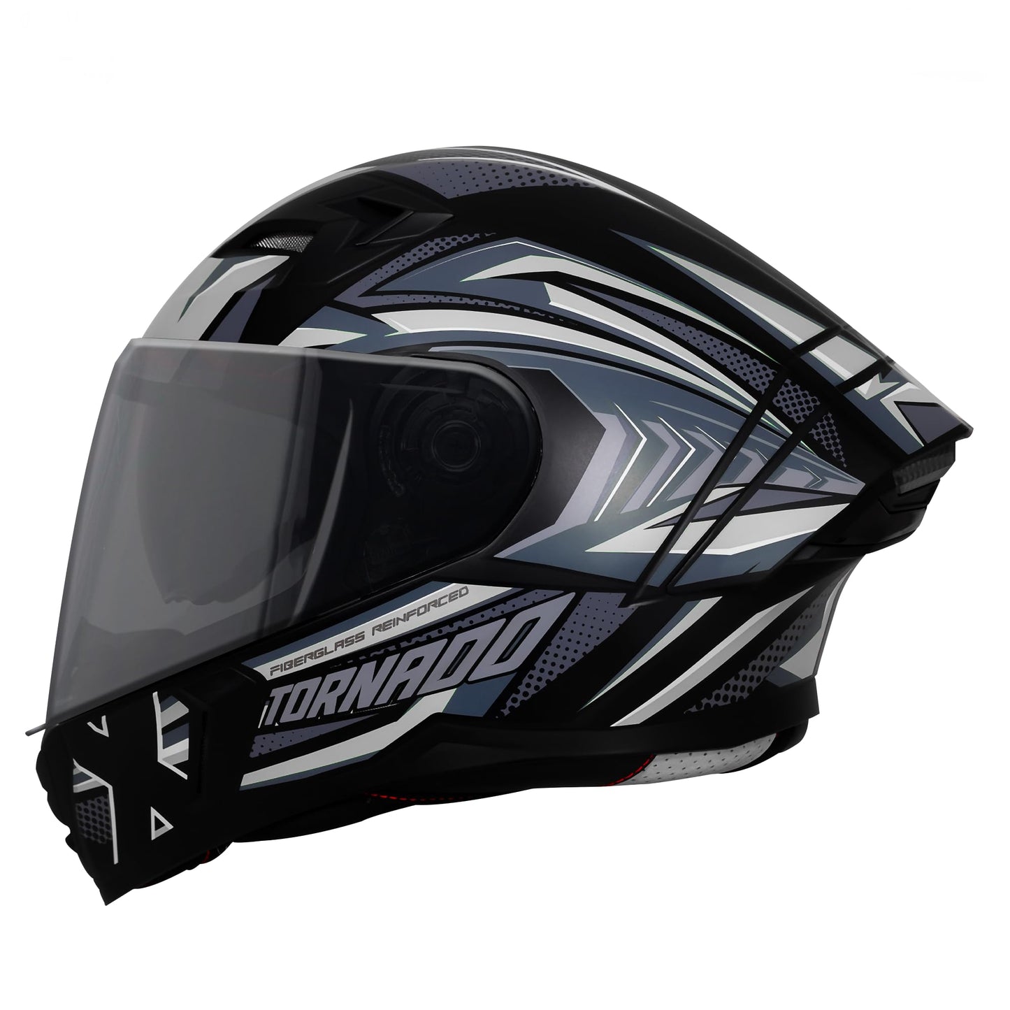 Steelbird SBA-11 Tornado Grey Reflector ISI and DOT Certified Full Face Helmet for Men and Women with Inner Silver Sun Shield (Glossy Black Grey with Smoke Visor)