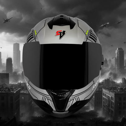 Steelbird SBH-57 Fighter F6 ISI and DOT Certified Full Face Helmet for Men and Women with Inner Silver Sun Shield (Glossy Silver Black)