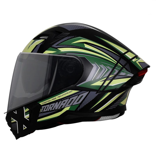 Steelbird SBA-11 Tornado Red Reflector ISI and DOT Certified Full Face Helmet for Men and Women with Inner Silver Sun Shield (Glossy Black Battle Green with Smoke Visor)