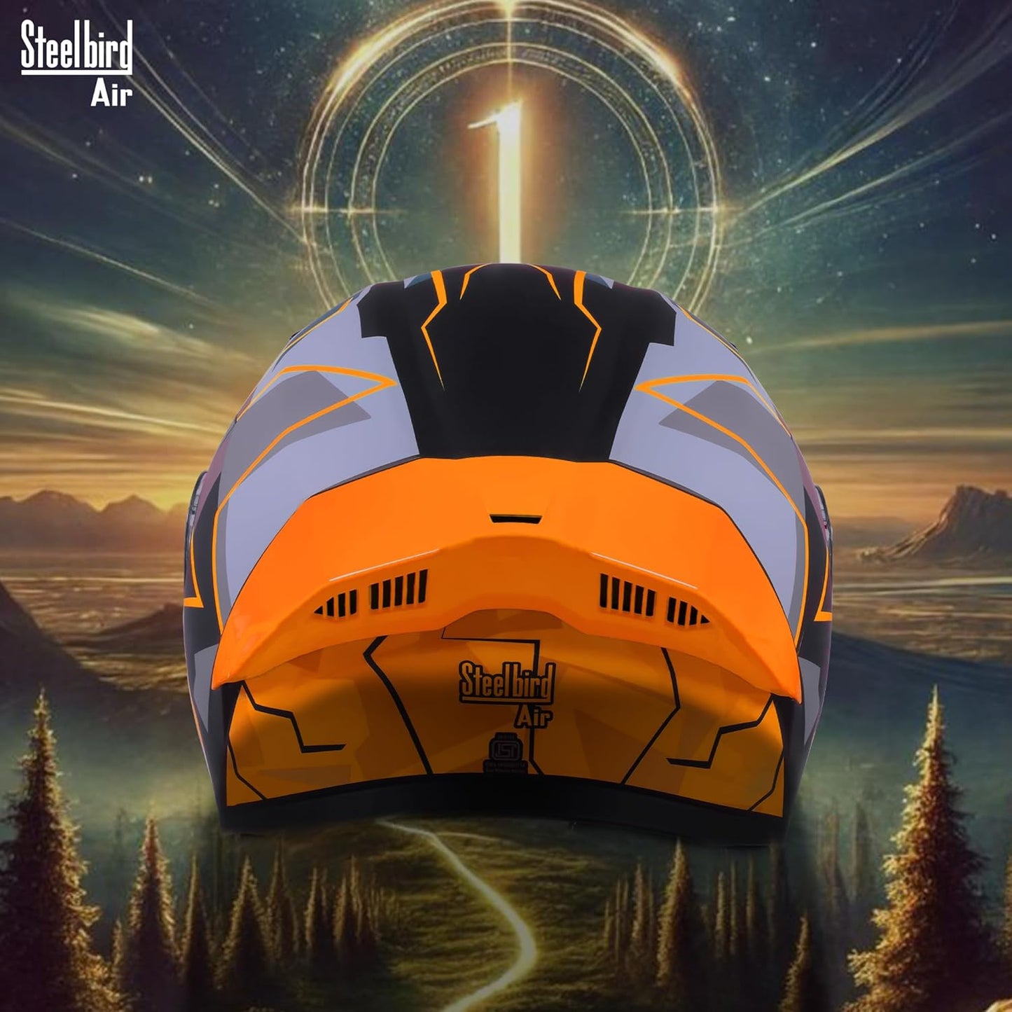 Steelbird SBA-20 01 ISI Certified Flip-Up Graphic Helmet for Men with Inner Chrome Sun Shield (Glossy Black Orange)
