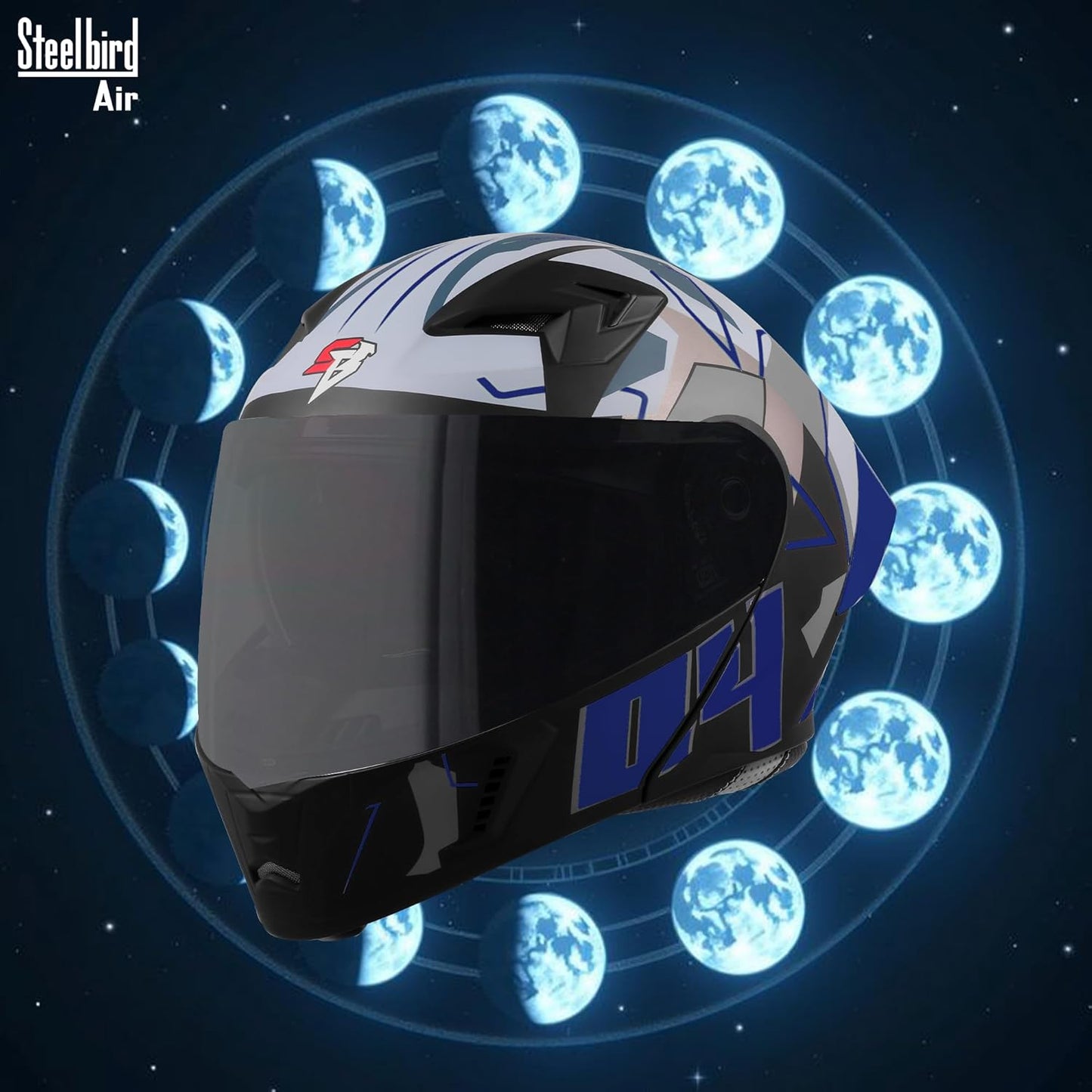 Steelbird SBA-20 04 ISI Certified Flip-Up Graphic Helmet for Men with Inner Chrome Sun Shield (Glossy Black Blue)