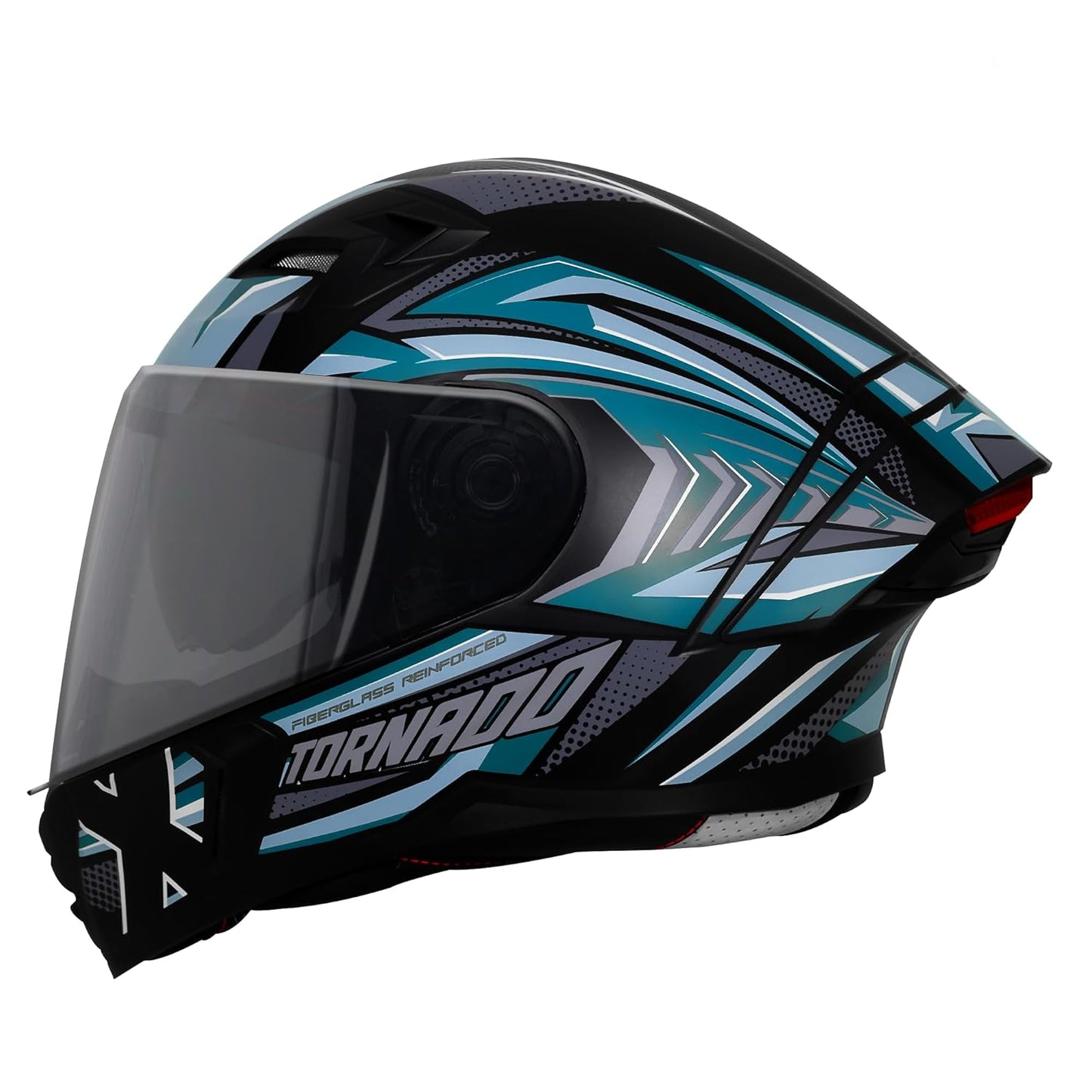 Steelbird SBA-11 Tornado Red Reflector ISI and DOT Certified Full Face Helmet for Men and Women with Inner Silver Sun Shield (Glossy Black Sea Green with Smoke Visor)