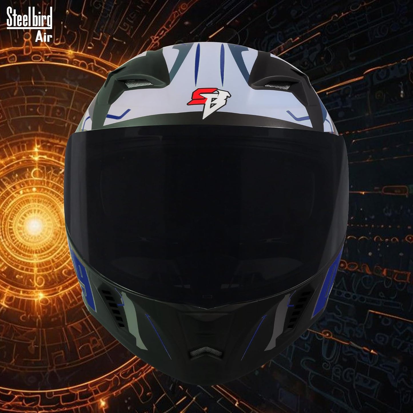 Steelbird SBA-20 04 ISI Certified Flip-Up Graphic Helmet for Men with Inner Chrome Sun Shield (Glossy Black Blue)