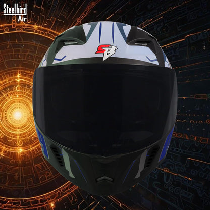 Steelbird SBA-20 04 ISI Certified Flip-Up Graphic Helmet for Men with Inner Chrome Sun Shield (Glossy Black Blue)