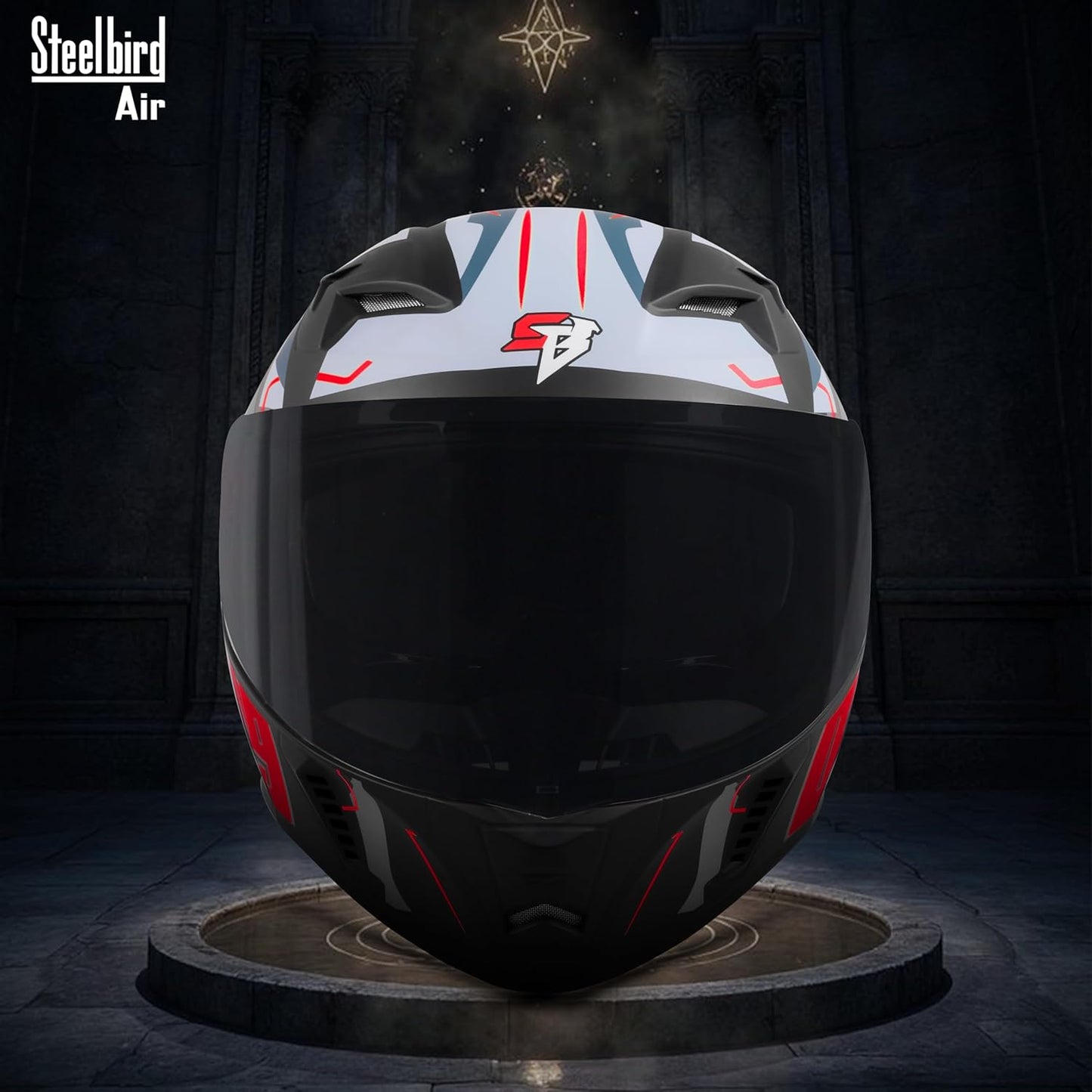 Steelbird SBA-20 07 ISI Certified Flip-Up Graphic Helmet for Men with Inner Chrome Sun Shield (Glossy Black Red)