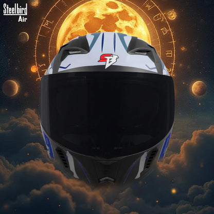 Steelbird SBA-20 03 ISI Certified Flip-Up Graphic Helmet for Men with Inner Chrome Sun Shield (Glossy Black Blue)