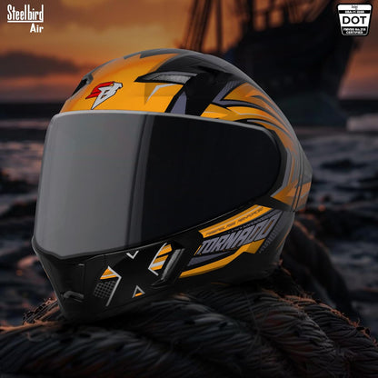 Steelbird SBA-11 Tornado Red Reflector ISI and DOT Certified Full Face Helmet for Men and Women with Inner Silver Sun Shield (Glossy Black Orange with Smoke Visor)