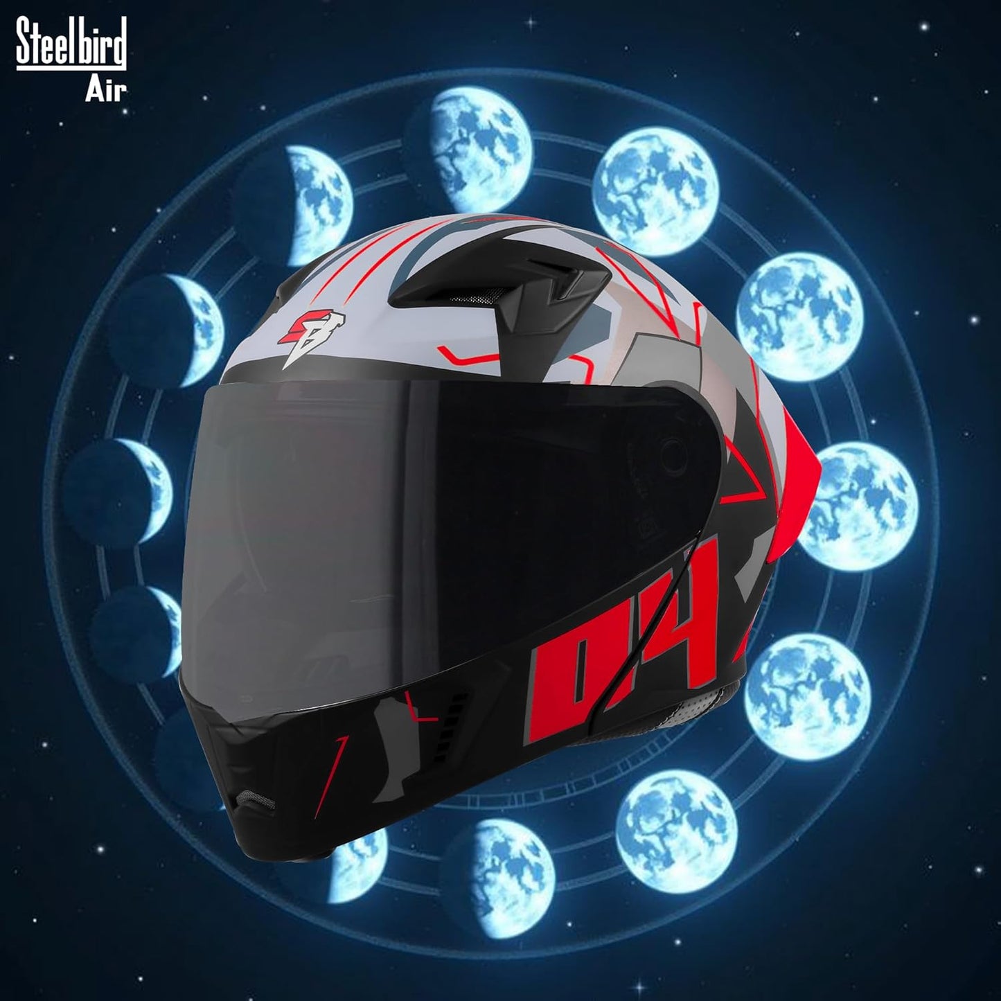 Steelbird SBA-20 04 ISI Certified Flip-Up Graphic Helmet for Men with Inner Chrome Sun Shield (Glossy Black Red)